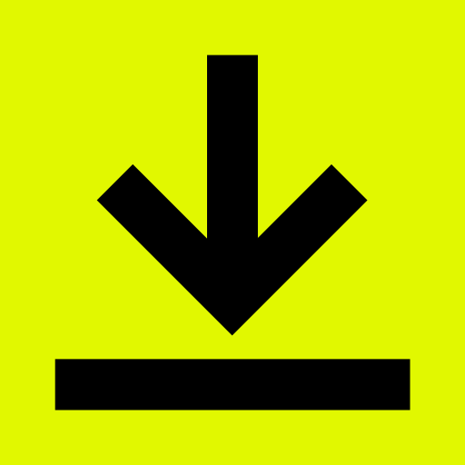 A lime green square with a bold black arrow in the centre pointing down and a black horitonzal line beneath the arrow